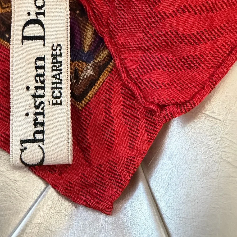Christian Dior Red Patterned Scarf
